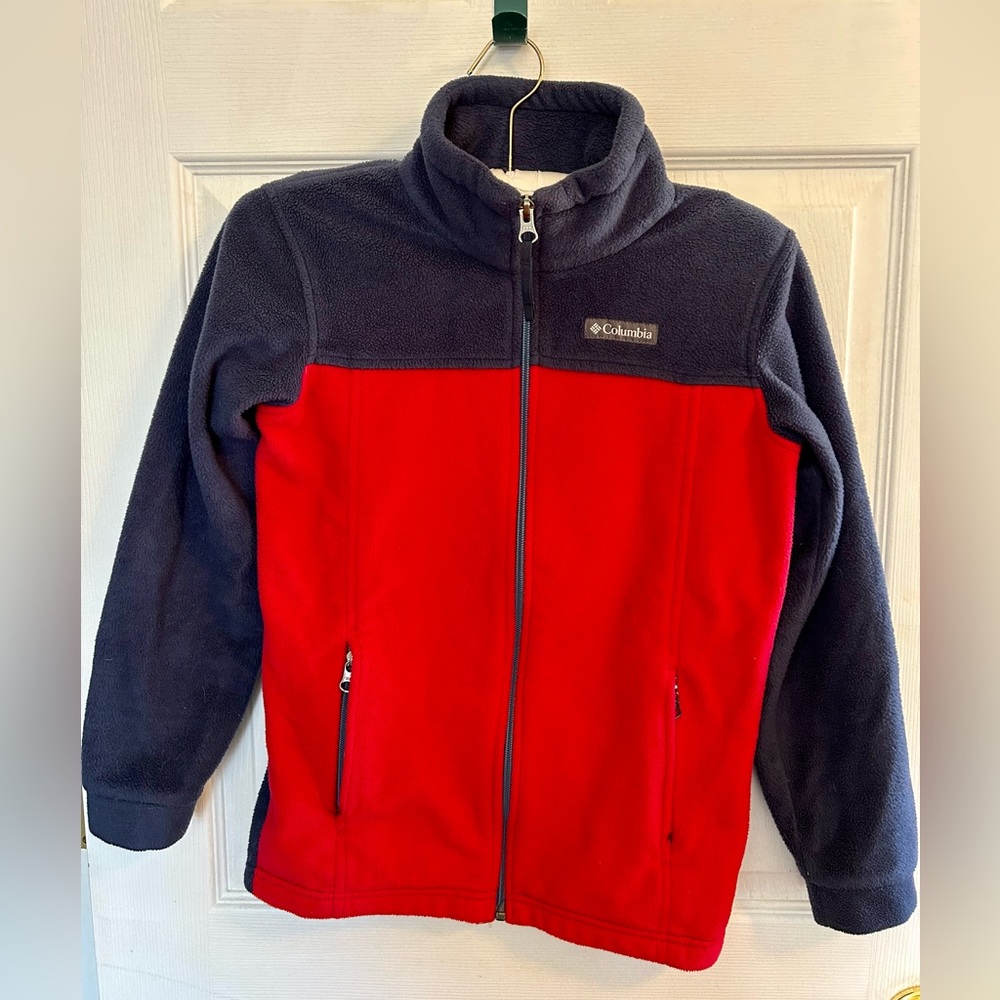Columbia Youth Medium Full Zip Fleece Red and Gray Jacket Kids 10/12